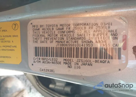 2001 Lexus Gs 300 from USA, damaged, VIN JT8BD69S810141953